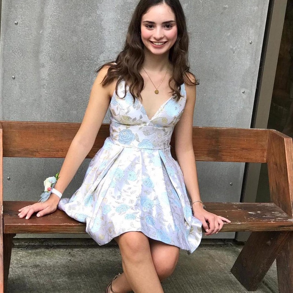 Blue floral homecoming dress